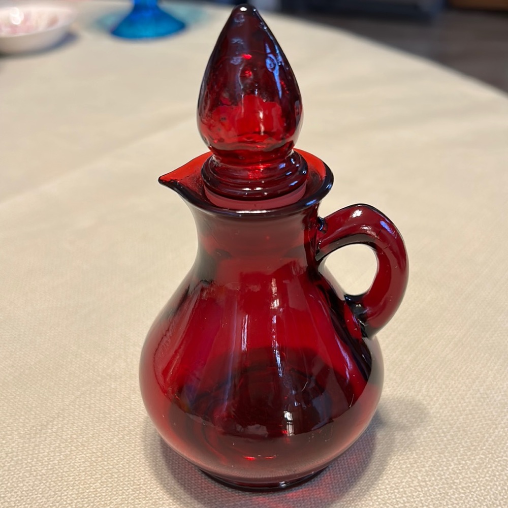 Vintage Cruet Strawberry Top Red Bottle